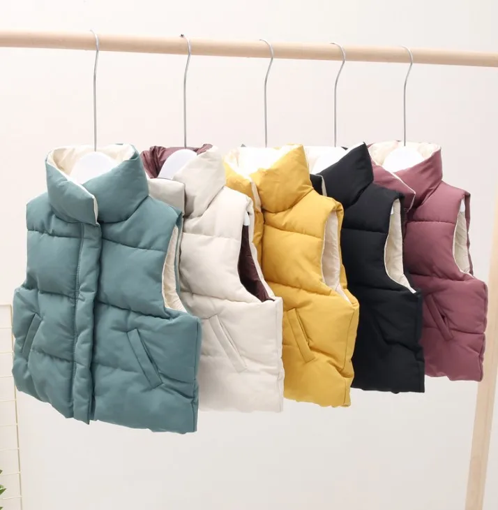 

hb10325a new autumn and winter 2020 children's vests korean version stand collar boys and girls wear down cotton warm vest, Black, brick red, dark green, rice white, yellow