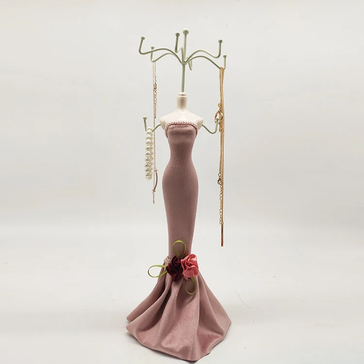 

Pink Princess Jewelry Stand Dress Fashionable Human Model Bracket Metal Earrings Rack Jewelry Display Holder