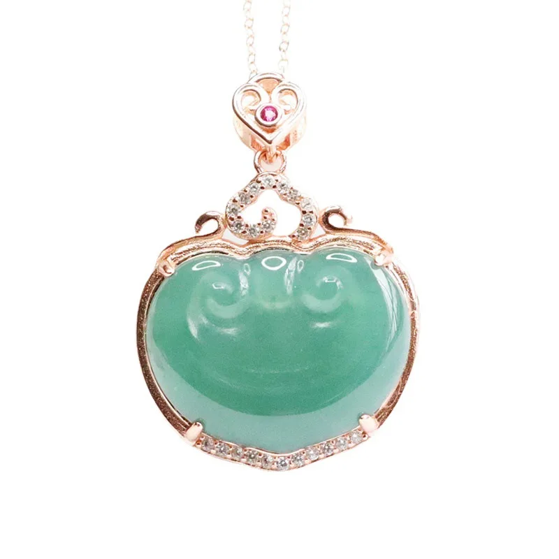 

S925 Silver Inlay Natural Emerald Ice Blue Water Ruyi Pendant Jade Jewelry Live Delivery 2051205