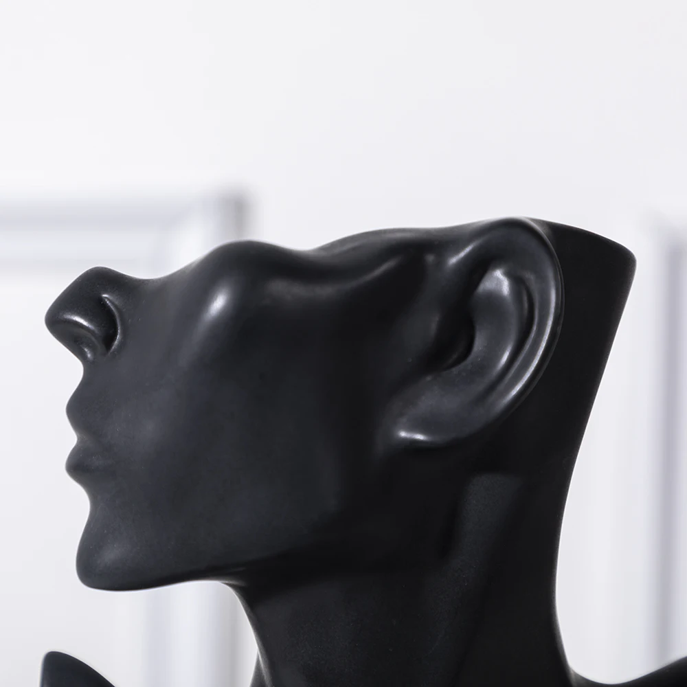 

Black ceramic lady face sculpture tabletop home decor accessories statues home decor ceramic decoration