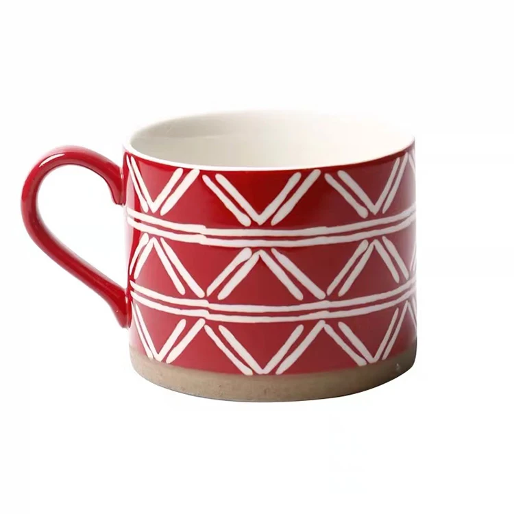 

Simple Style Durable Quality 400ml Hand Painted Reusable Ceramic Coffee Cup Red Pottery Mugs