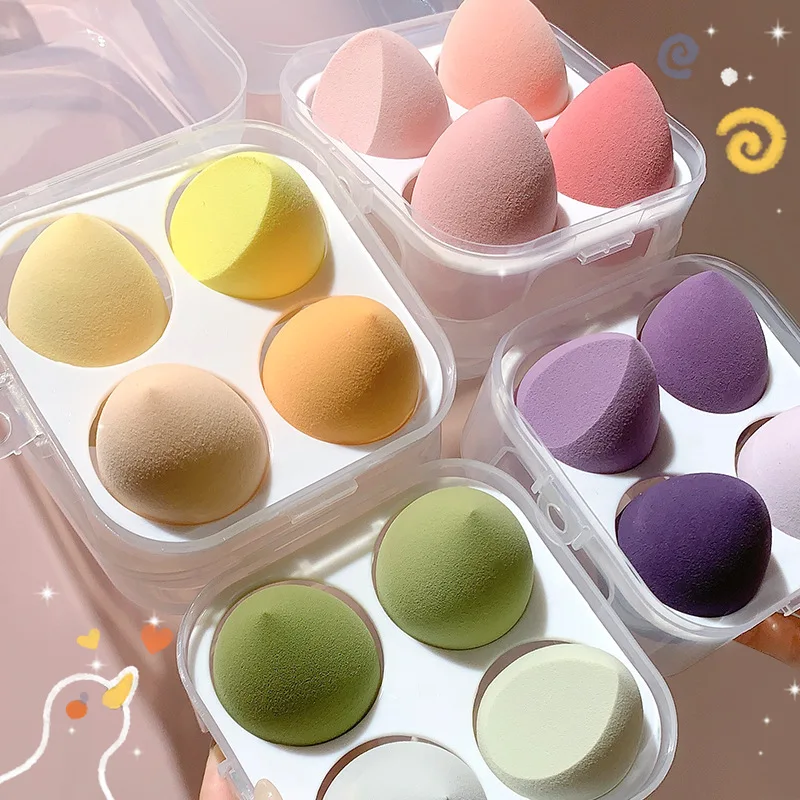 

gradual makeup sponge 4 pcs with box water drop sponge powder puff make up foundation sponge puff beauty tools, 6 colors optional