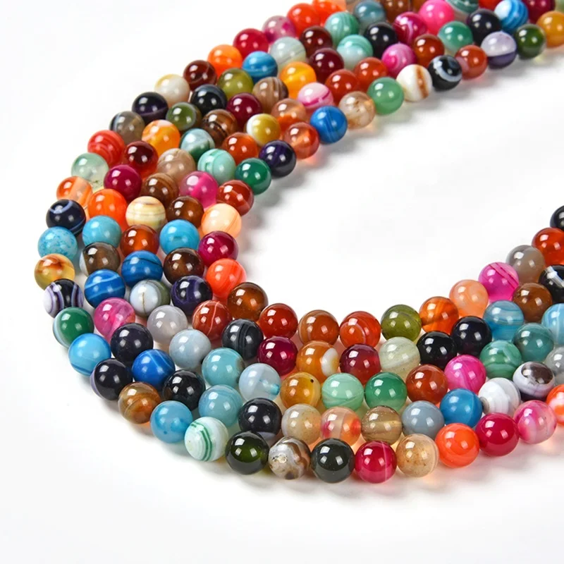 Round Semi-Precious Loose Bead  Striped Agate Stone Gemstone Beads For Jewelry Making