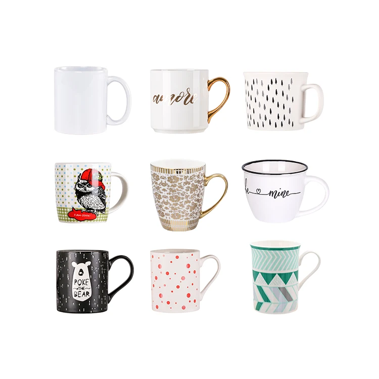 

supplier custom wholesale porcelain coffee tea cups printing logo white blank sublimation ceramic mugs