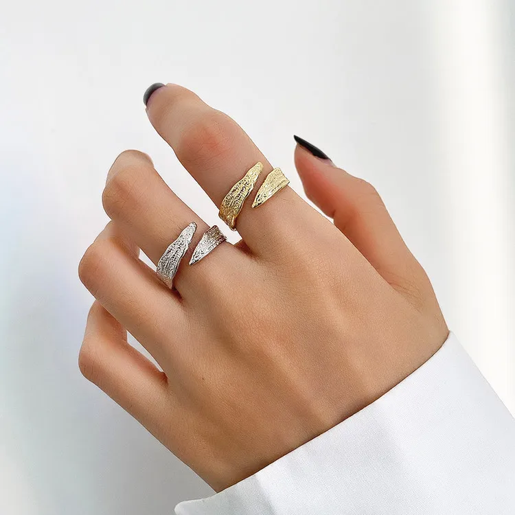 

18K Gold Filled Irregular 925 Sterling Silver Texture Open Ring, Gold/ silver