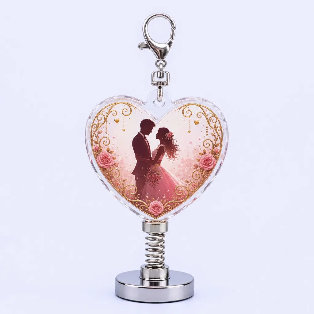 Romantic Wedding Silhouette Heart Spring Keychain