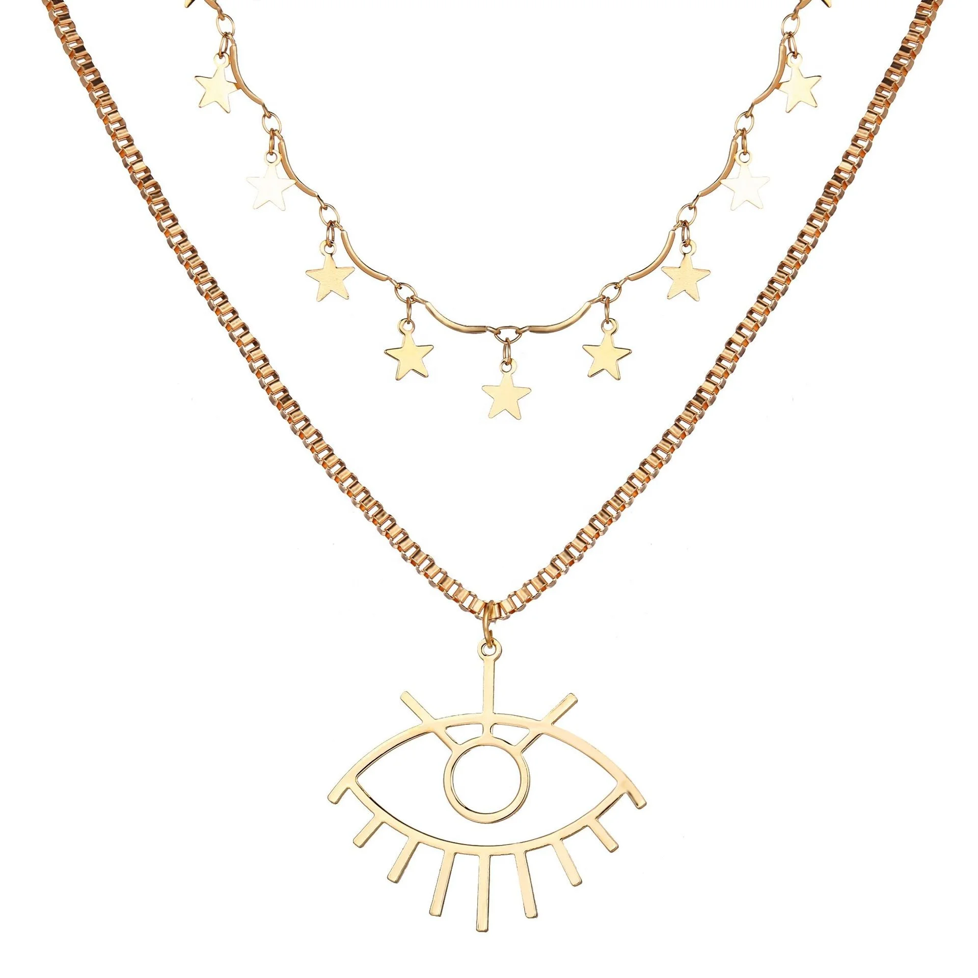 

Hot Sales 18k Gold Plated Necklaces Star and Moon Eye Pendants Necklace for Girls