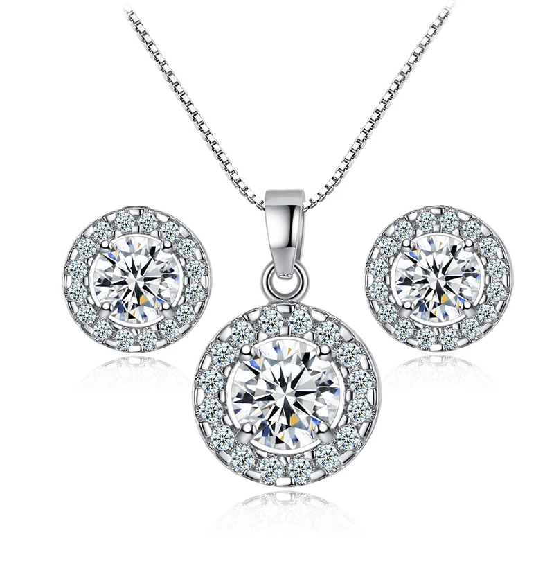 

Classic Costume Women Bridal Round CZ Cubic Zirconia Diamond Fashion Necklace Jewelry Sets