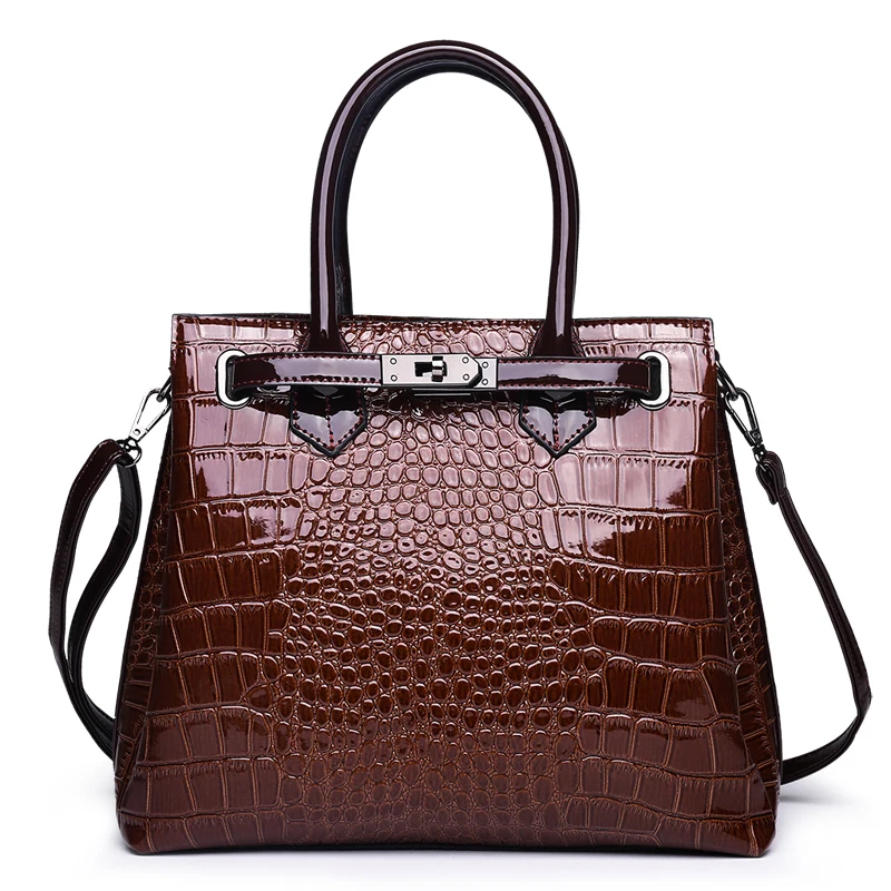 

2021 trendy large Capacity Zipper Crocodile handbag Womens bag Ladies sigle Shoulder Purse, Black, brown, red