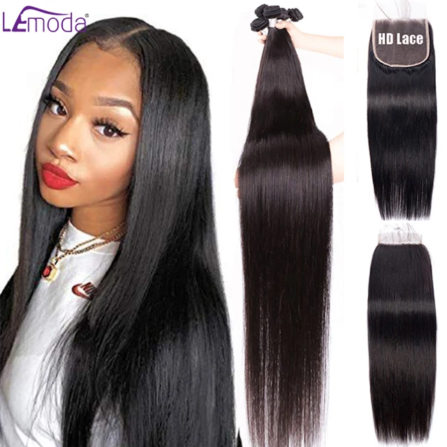 

10A Grade 3 Bundles With Closure Brazilian Virgin Cuticle Aligned Hair Vendor 10-30 Inch Human Hair Bundles With HD Lace Closure