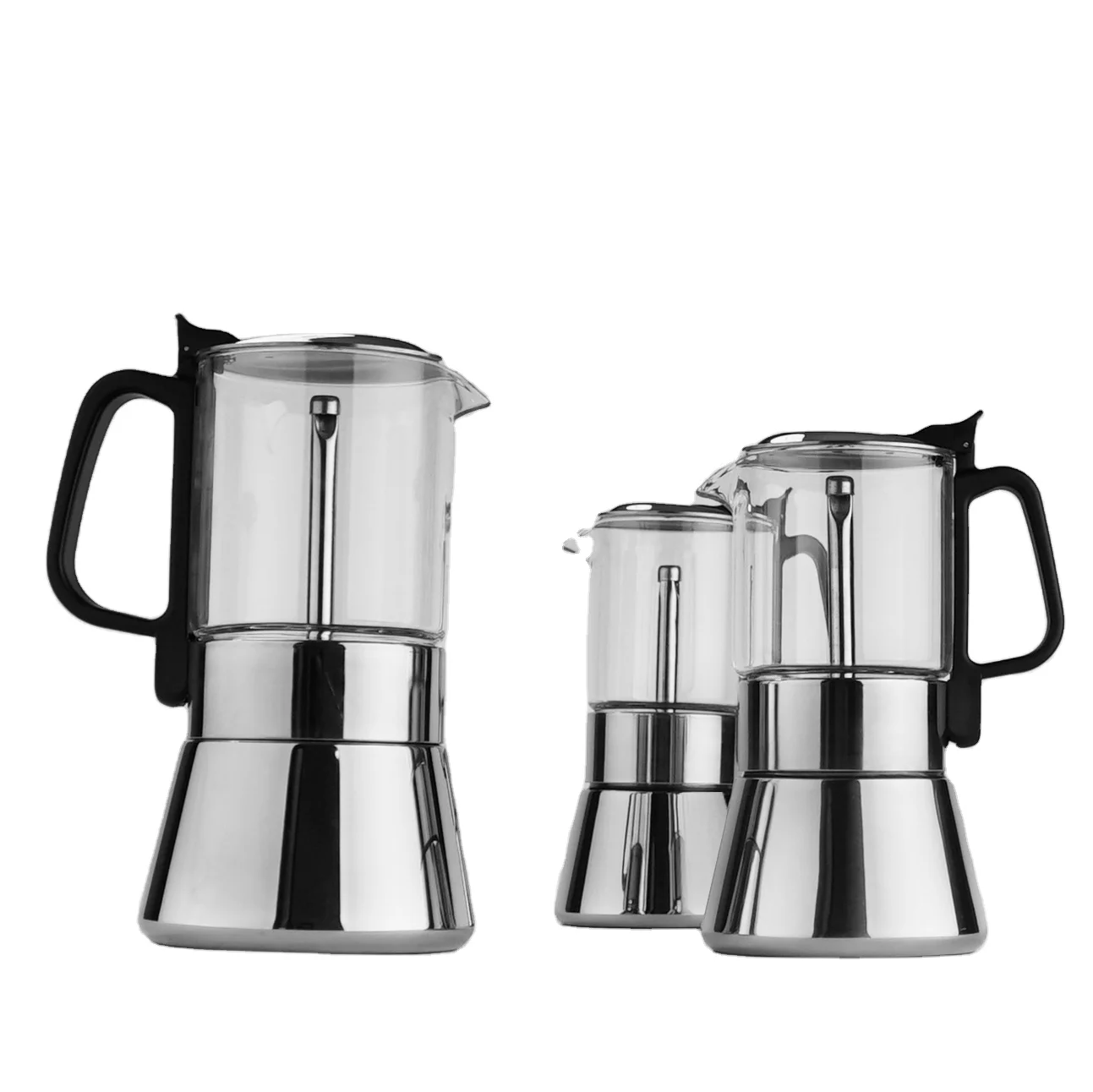 

Good Reputation High Borosilicate Glass And Stainless Steel Moka Pot Coffee Machine Espresso Maker