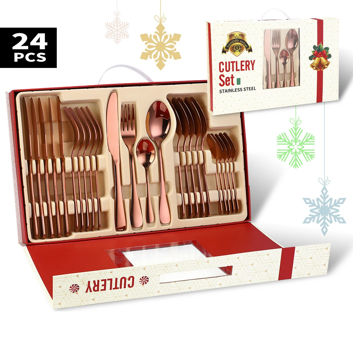 

Amazon Hot sale Stainless steel Cutlery Set Suitcase Tableware Christmas Flatware Gift Box