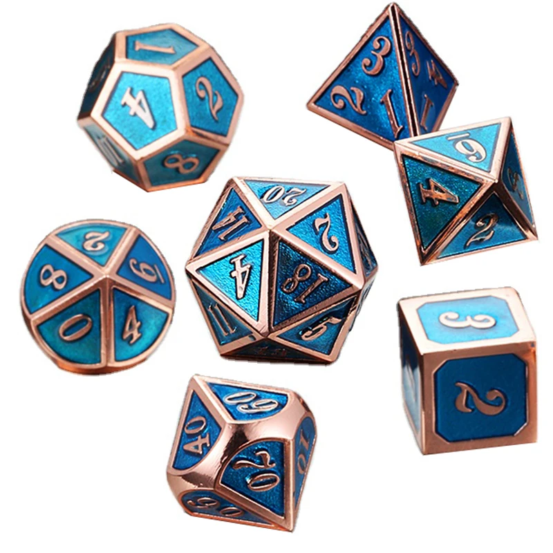 

Custom D20 D6 Dice Top Sale Guaranteed Quality Customised Luxury Personlized Metal Dice Set, Cyan-blue with gold number