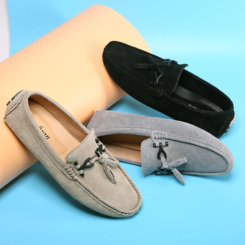 

trendy men's genuine leather loafers cowhide split leather moccasins holiday dress shoes wedding shoes stock