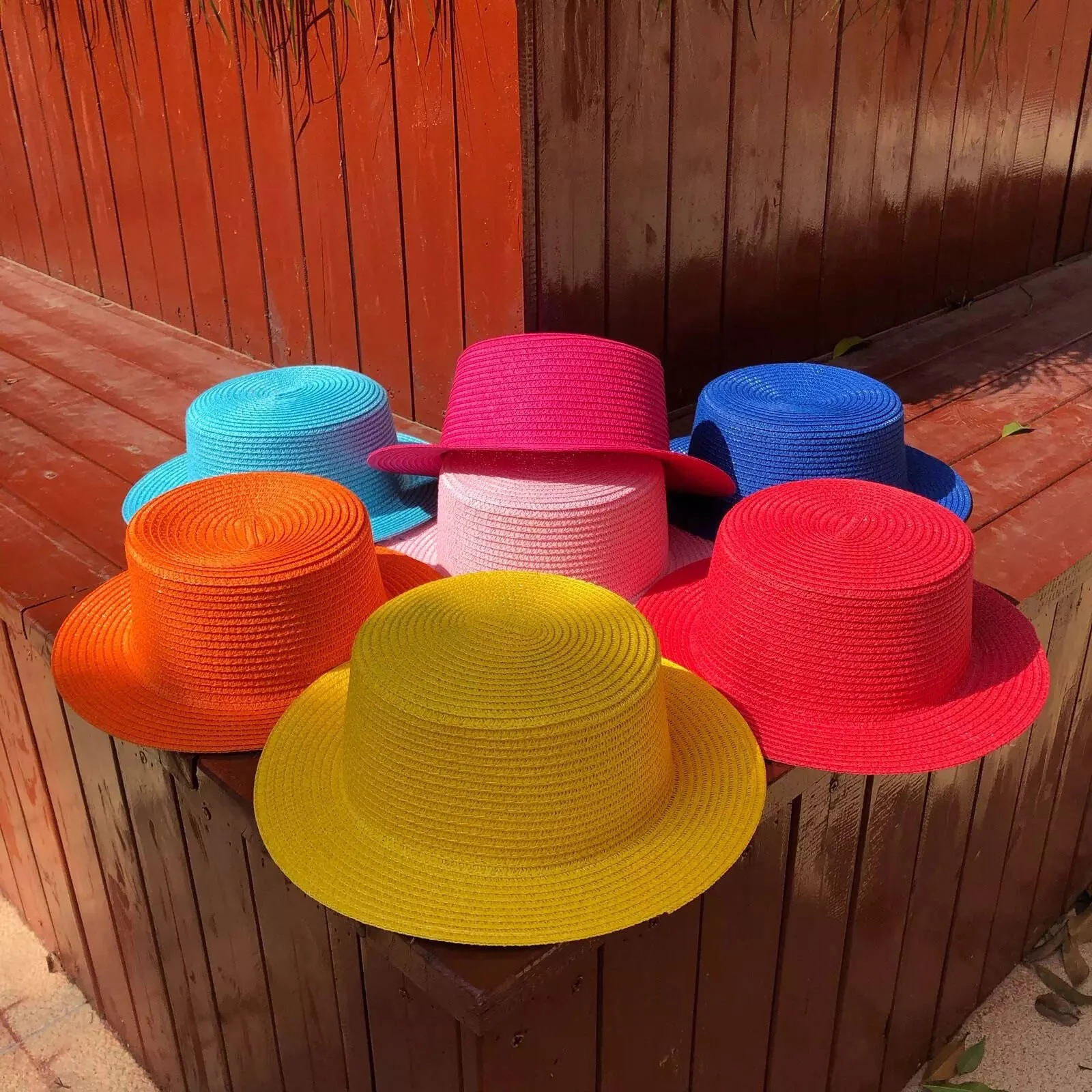 

Women Flat Top Straw Fedora Hat Solid Summer Beach Boater Sun Hat Panama Hat