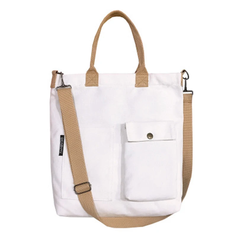 

Simple Pure Color Leisure Style Fashion Handle Crossbody Large Capacity Reusable Canvas Shopping Bag, 2 colors