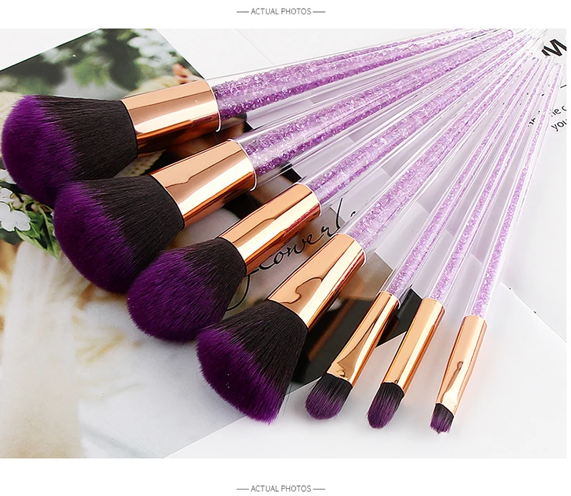 Purple Silver Luxury 7 Pieces Make Up Brushes Natural Pony Goat Hair Professional Makeup Brushes Set Accept Private Label