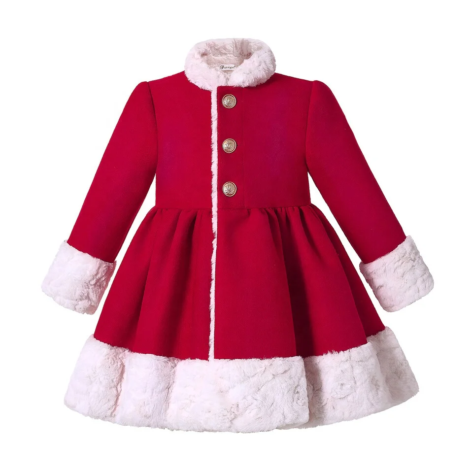 

Pettigirl Ready to Ship New popular Red Elegant Warm Long Sleeve Kids Girl Winter Coats 2021