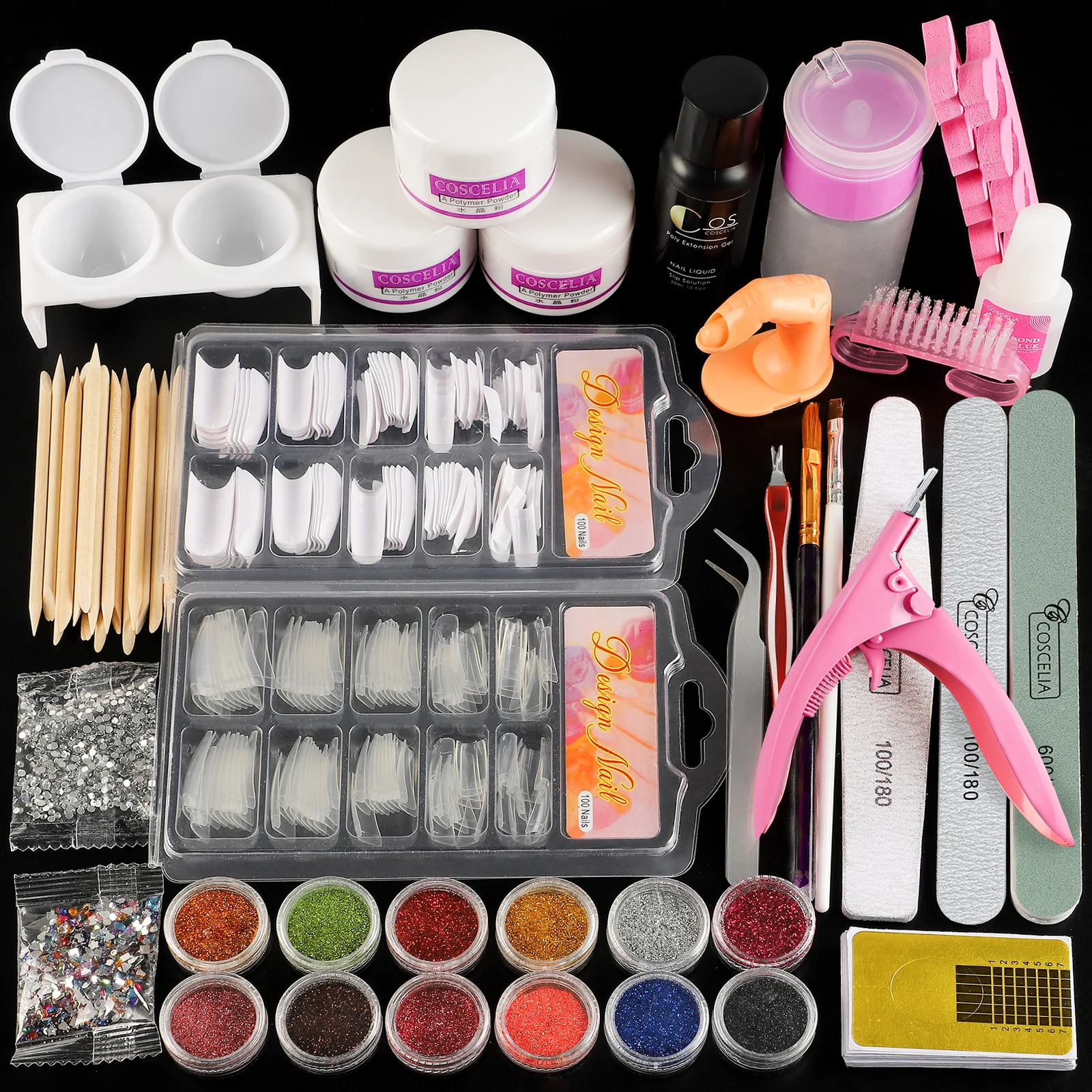 

COSCELIA Professional Nail Art Set with Tools Nail Acrylic Kit for Acrylic Powder Nails, 3 colors