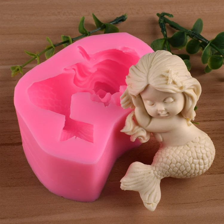 

OEM Verified Supplier 3D Fish Tail Mermaid Silicone Mold BPA Free Cake Fondant Decoration Mold for Christmas/ Halloween Party, Pink