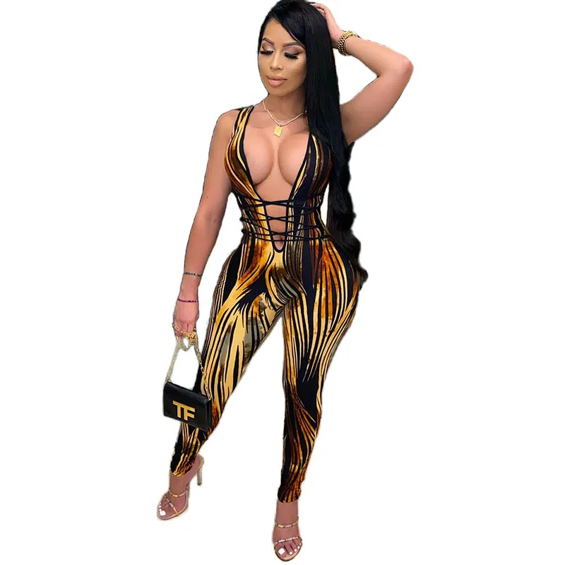 

Fvshion Custom Logo Pantalon Femm Ropa Spring Jumpsuits Korea Fashion Clothing Stripe Print Ladies Club Jumpsuits For Women