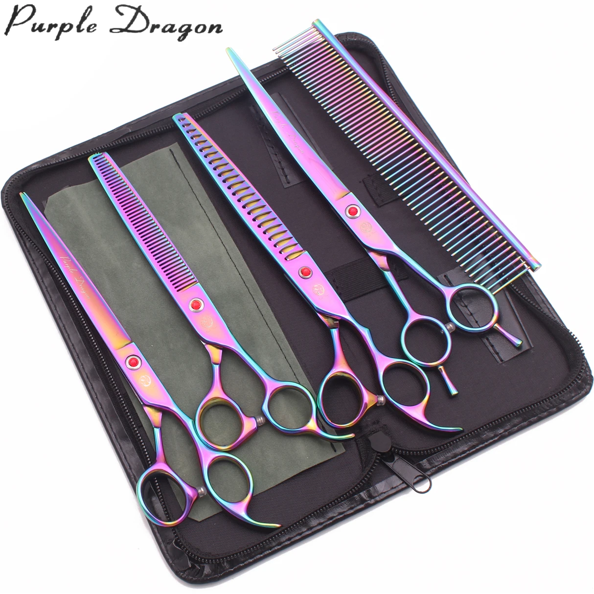 

Dog Grooming Scissors Set Colorful 8" Purple Dragon Stainless Pet Thinning Scissors Straight Shears Add Case Z3015 Pet Scissors, Rainbow