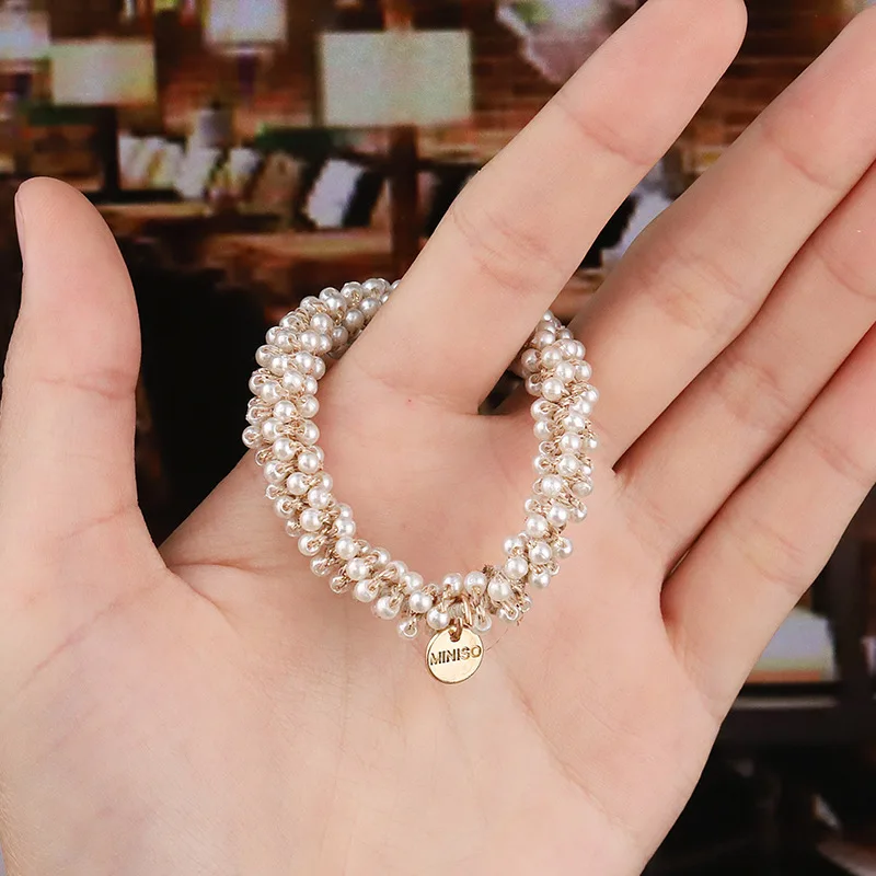 Yucat Wholesale Women Elastic Rope Rhinestone Hair Scrunchies Accessories Ponytail Holders Classic Pearl Scrunchies Hair Tie.jpg