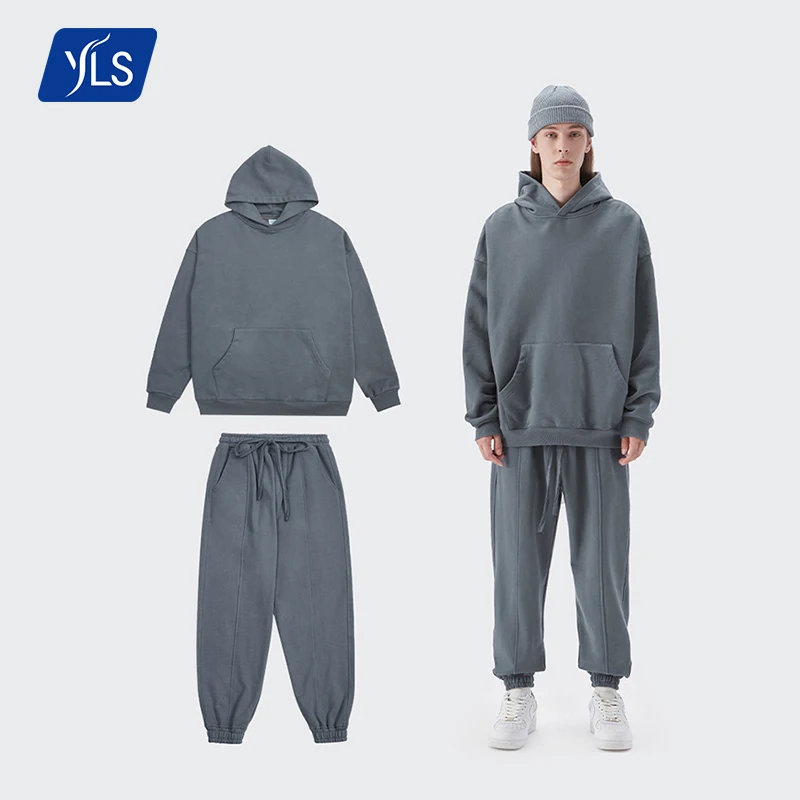 

YLS Wholesale 460Gsm French Terry 100% Cotton Unisex Plain Hoodie Matching Sweatpants Sweatsuit Sets