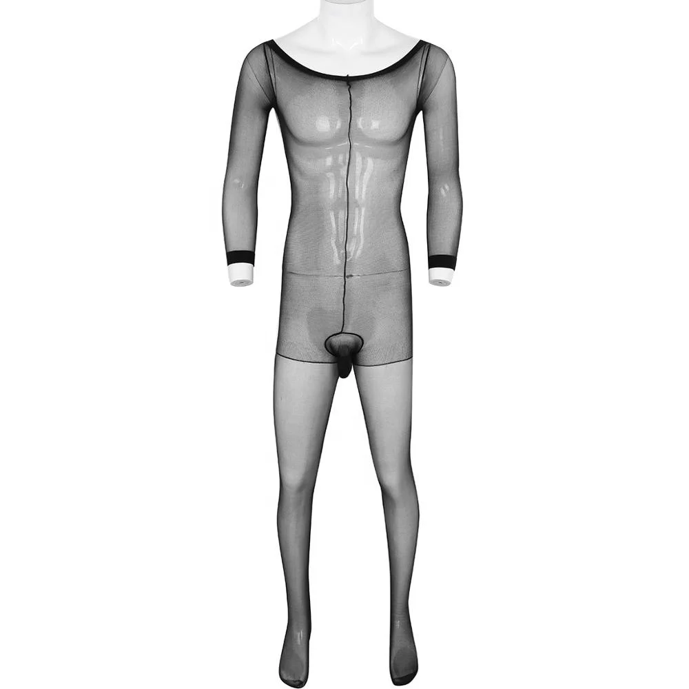 

Men Skinny Stretchy Stocking Long Sleeves Closed Penis Sheath Design Catsuit Full Body Closed Toe Ultra-thin Pantyhose Zentai