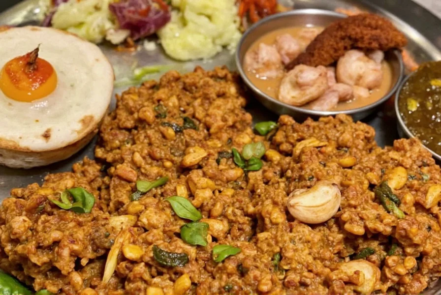 Traditional Indian thali with multiple small bowls containing rice, dal, vegetables, and chutneys