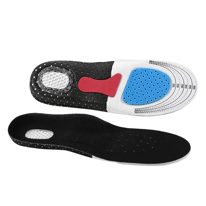 

Sports Silicone Gel Insoles Arch Support Orthopedic Plantar Fascists Running Insole For shoes, Black white and blue bottom