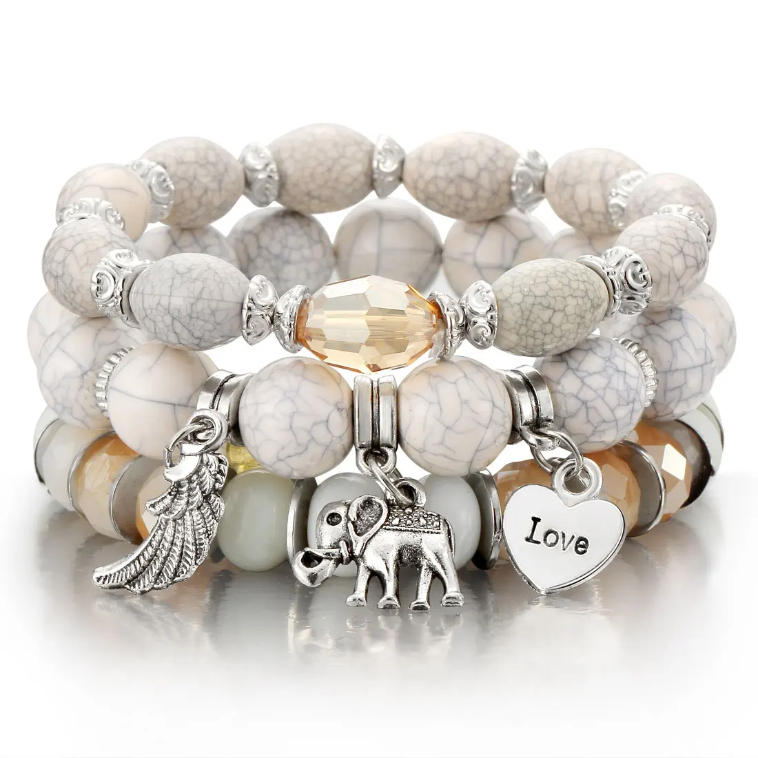 

4pcs / set Fashion Multilayer Crystal Lava Stone Beads Wing Tassel Bracelets & Bangles Jewelry for Women Gift Bracelets, Colorful