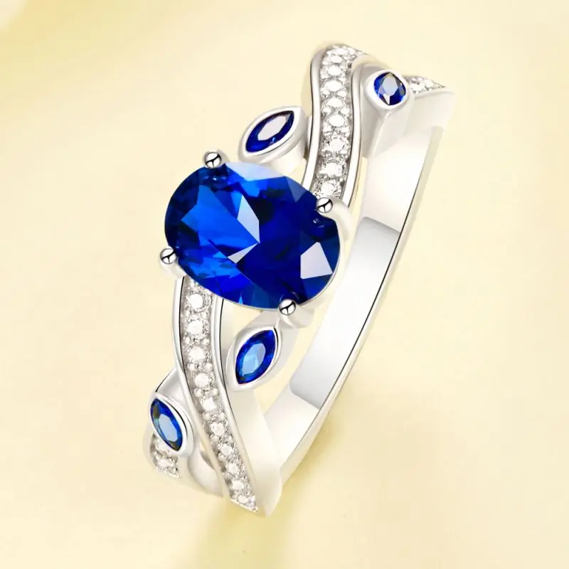 

Elegant Manufacturer direct sale 925 sterling silver ring oval sapphire rings for women