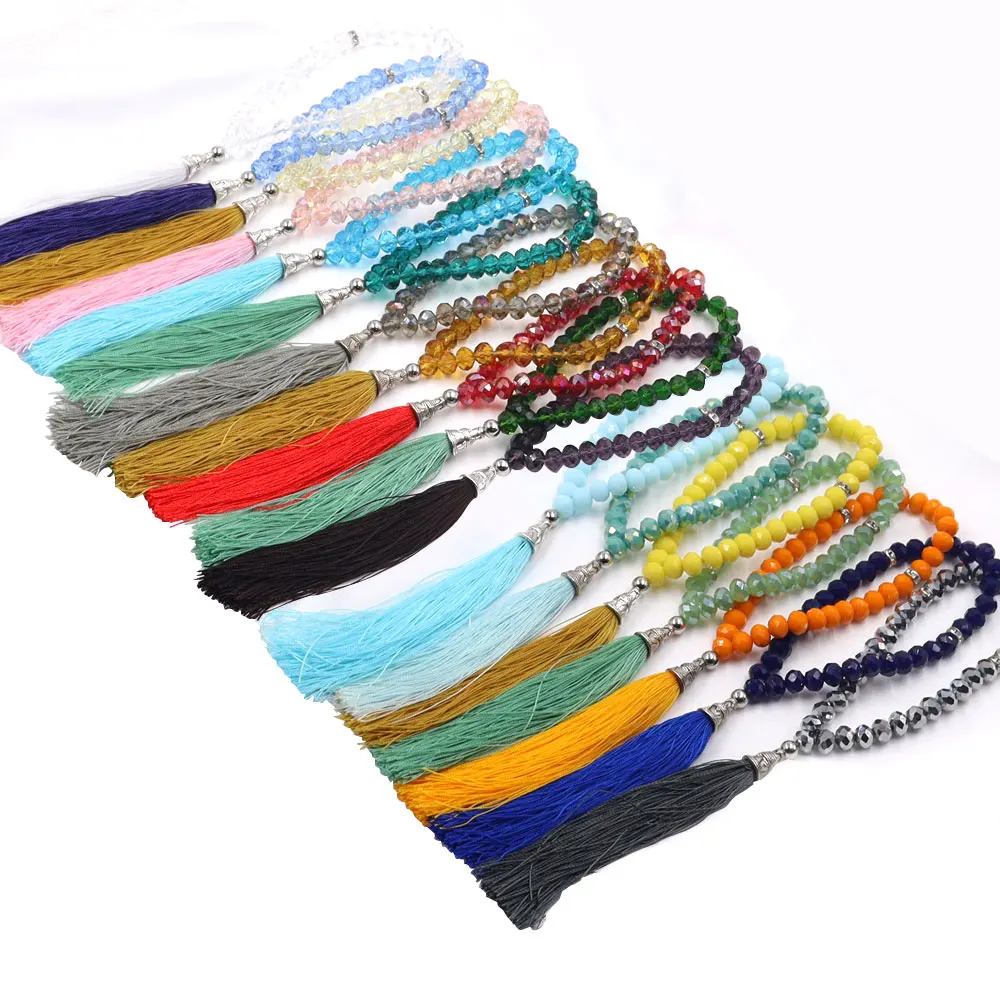 

100 Colors Random Stock 33 beads Crystal Rondelle Tasbih With Tassel Prayer Beads Ramadan Rosary Beads For Muslim Religious, Any color is available