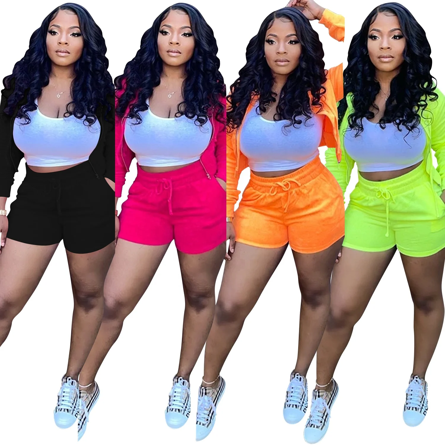 

New Fall Outfits 2021 Boutique Long Sleeve Jacket Vest Pant Workout Shorts Women Three Piece Set, Picture color