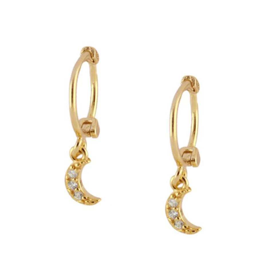 

18k gold plated luxury jewelry unique 925 sterling silver high polish simple style moon dangle hoop earrings for women