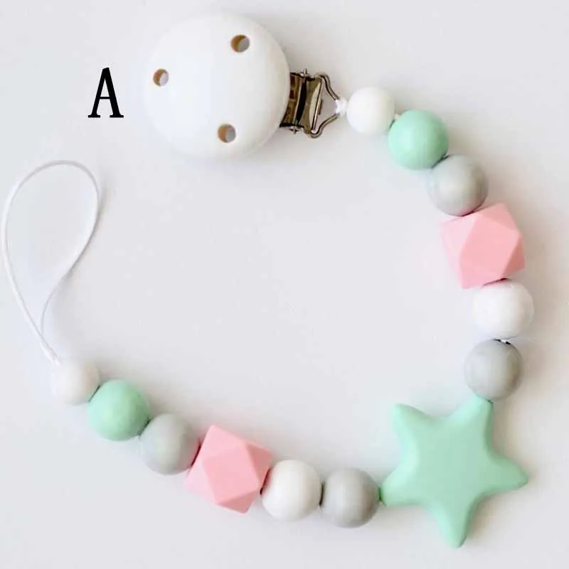 

High Quality Chewable Food Grade Silicone Beads Baby Teether Teething Pacifier Clip