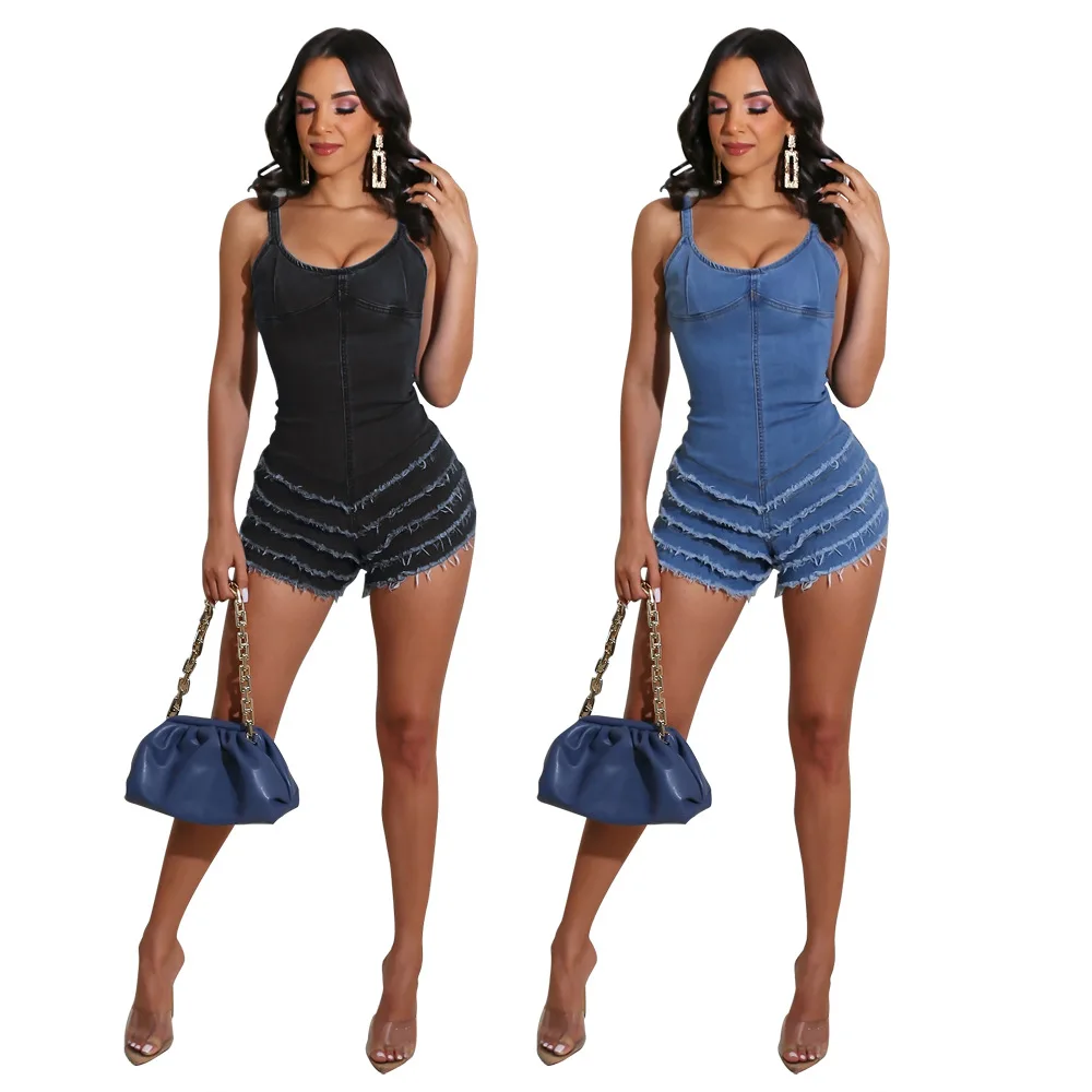 

B2249 - Sexy Fit Denim Sleeveless Rompers Women