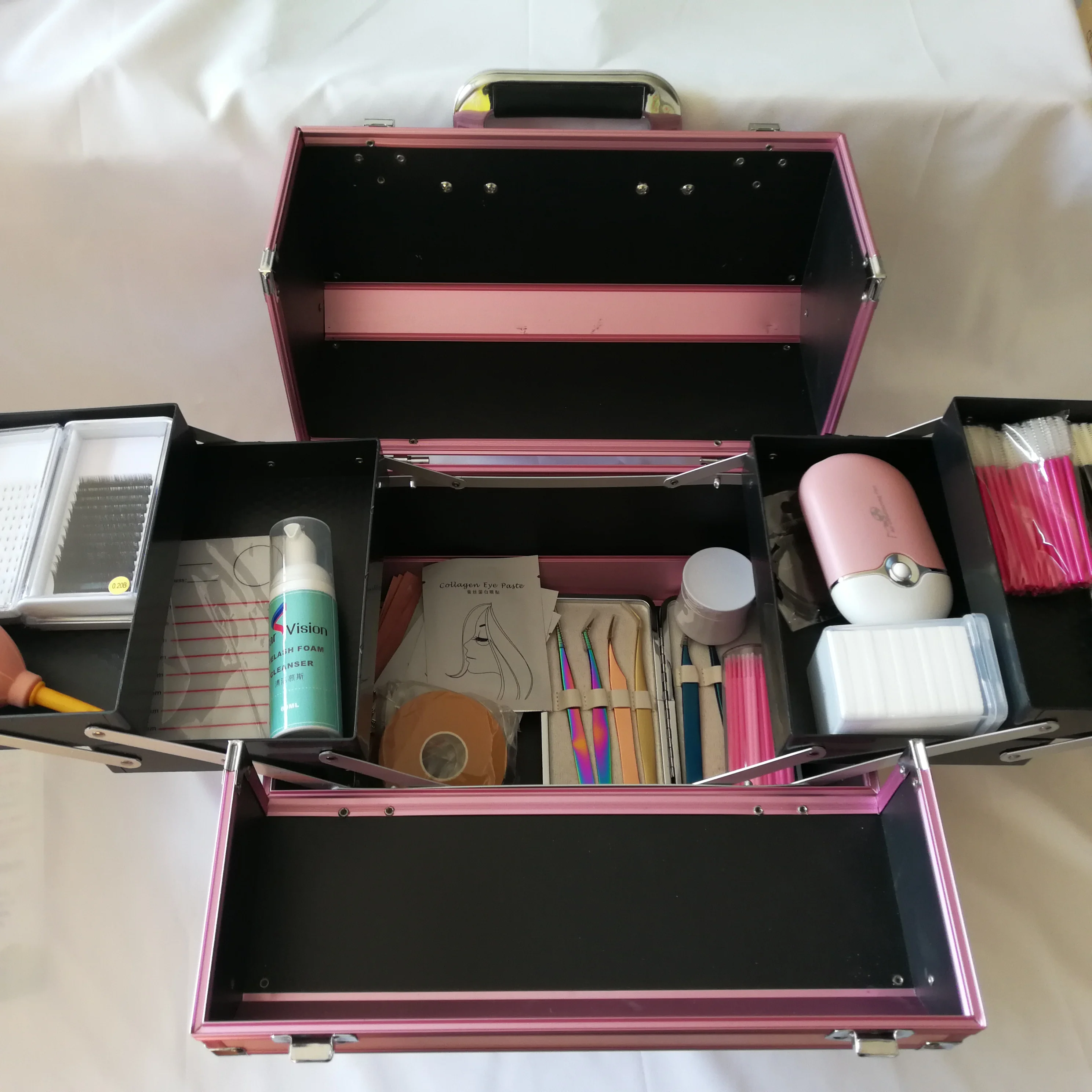 

Professional individual eyelash extension student training kit eyelashes starter kit case box, Pink