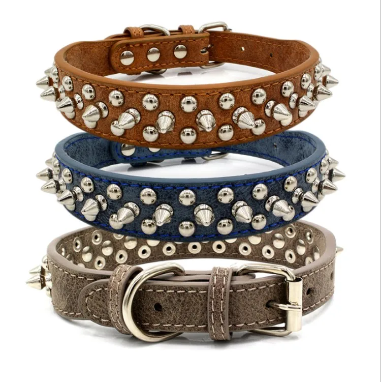 Adjustable Rivet Spiked Studded Dog Collar Cool Dog Neck Strap Outdoor