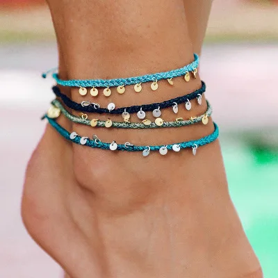 

Artilady 2021 Bohemian Handmade Wax Line Weave Beaded Copper Bell Anklets Foot Leg Bracelet For Women, Multi