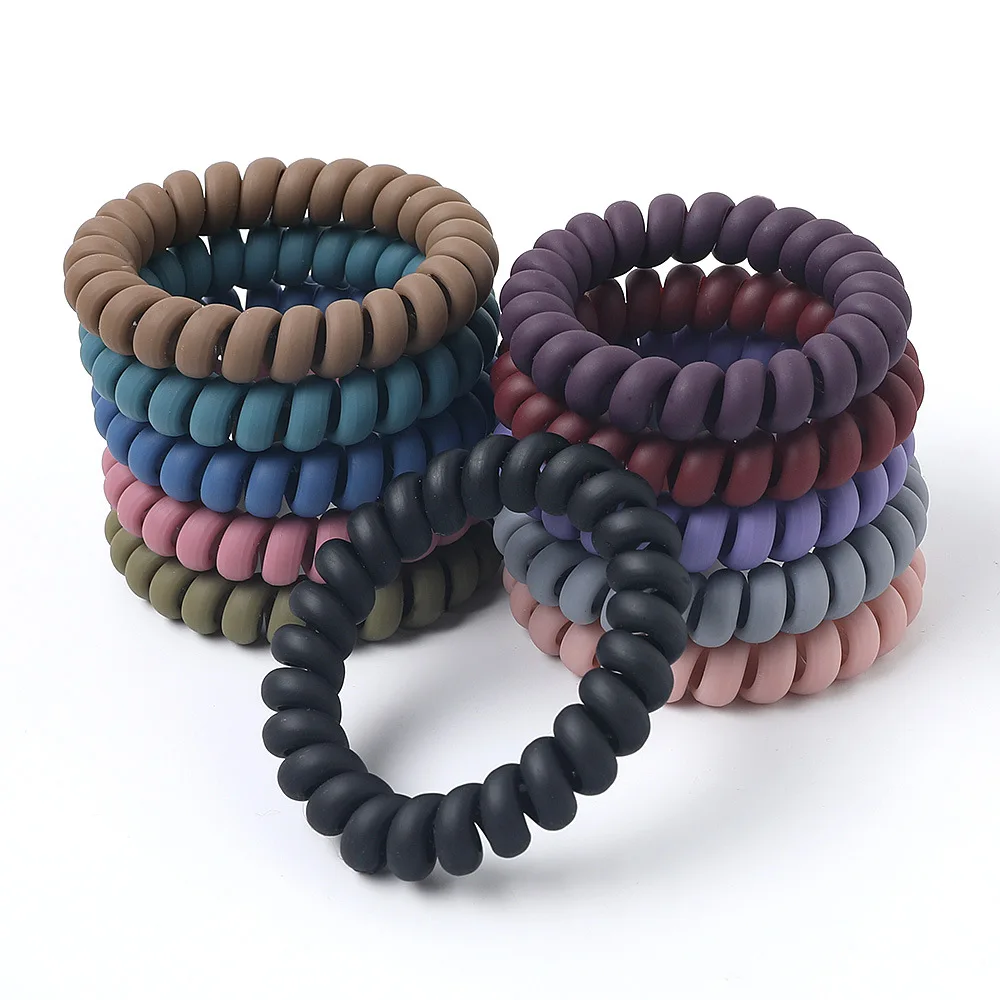 

Popular women fashion spiraled rubber band elastic telephone cord in stock colorful hair ties