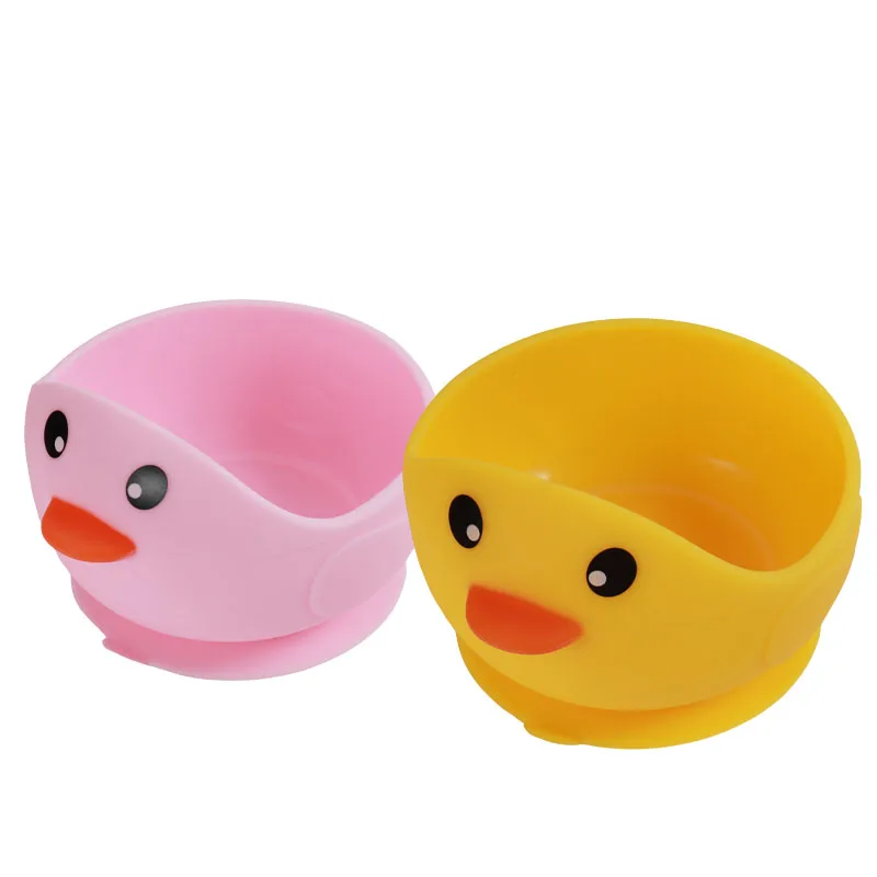 

Cute Carton Baby Suction Bowl Food Grade Anti -Slip Safe Silicone Small Duck Baby Food Feeding Bowl And Spoon