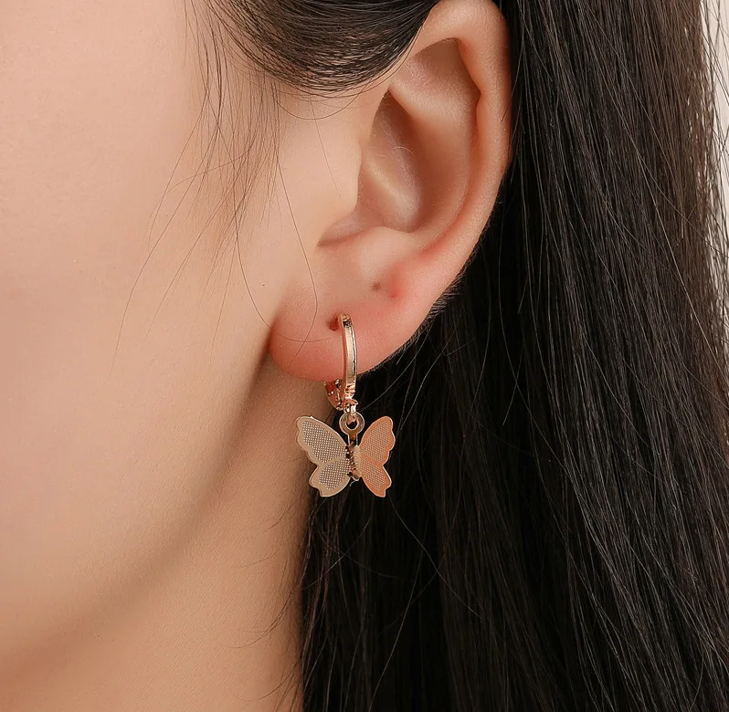 

Fashion Handmade Women Jewelry wild geometric earrings female butterfly simple dangle earrings wholesale, As pic