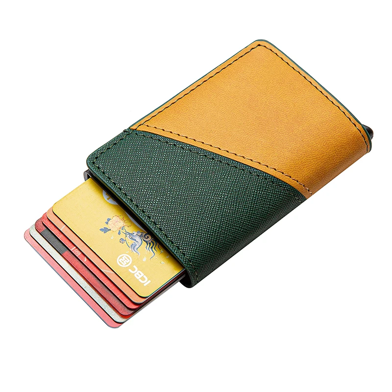 

Newest Acrylic Business RFID Card Holder Case Leather Wallet For Man, Yellow+green,blue+white,black+apricot