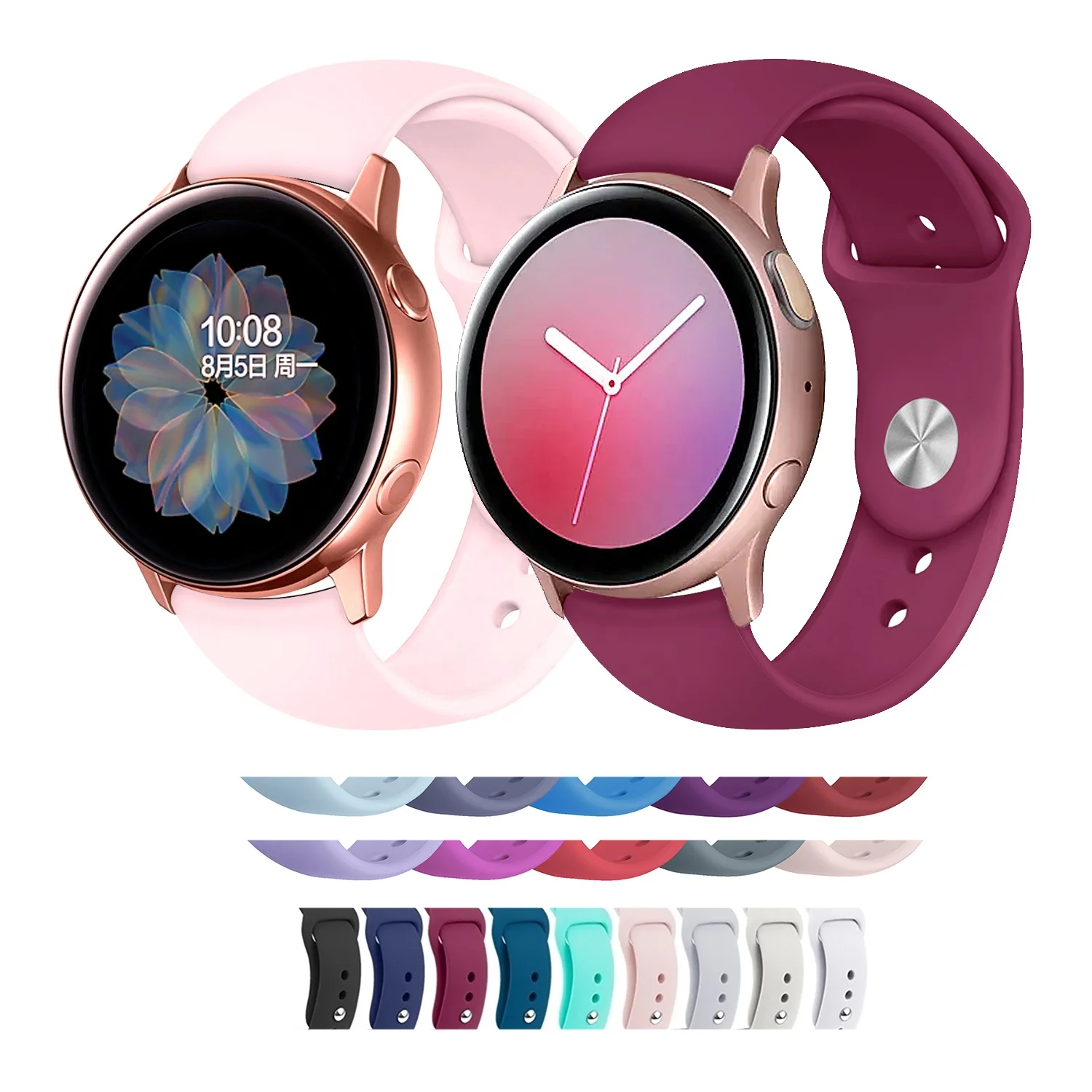 

for Samsung Galaxy Watch Active 2 Rubber Bracelet Smart Replacement Low Price Sport Silicone Watch Band Strap, White, red purple, rock gray, sand pink, black, navy blue, dark teal