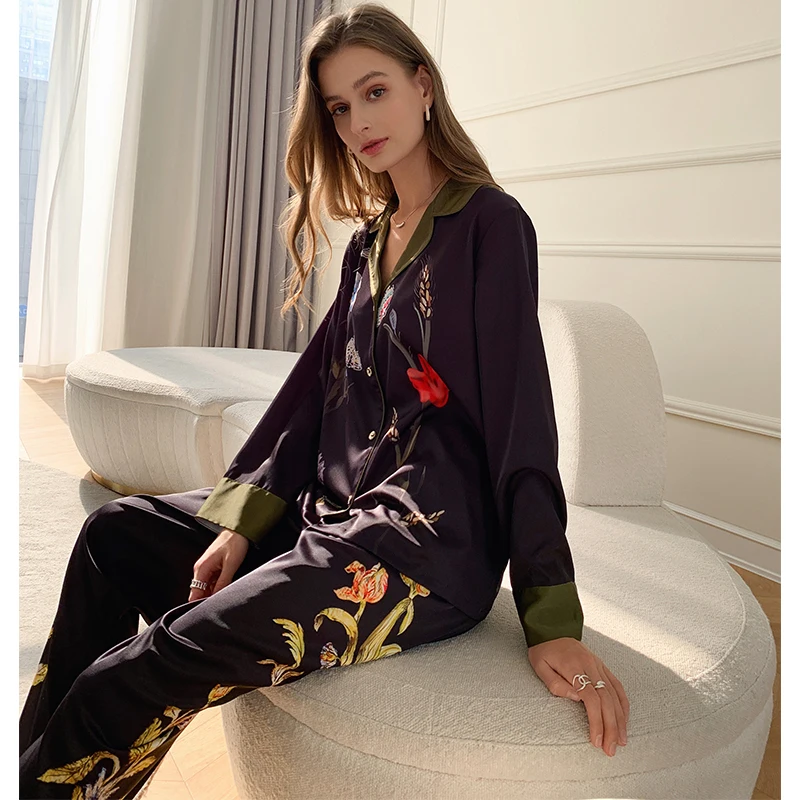 

Yaofei 2022 new designs printing women silk pajamas luxury