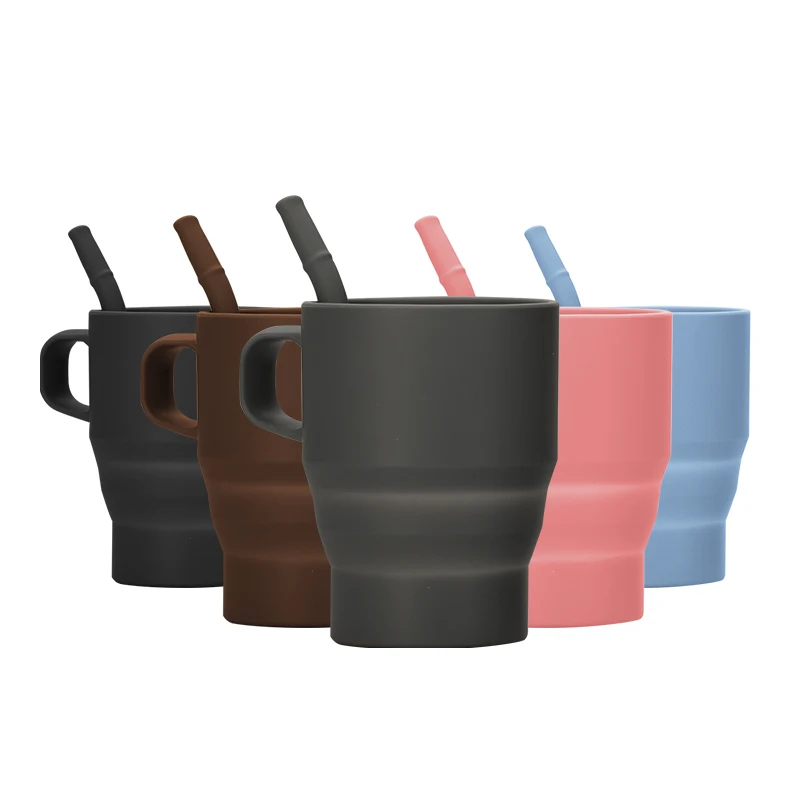 

300ml Eco-friendly Folding Collapsible Tumbler Travel Silicone Foldable Coffee Mug Cup, Blue, pink, black