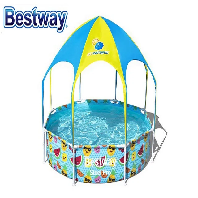 

BESTWAY 56432 Steel Pro UV Careful Splash-in-Shade Round Above Ground Pool Set Swimming Pool For Kids