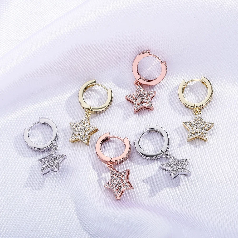 

New Minimalist Five-pointed Star Earrings Ice Cube Zirconia earrings jewelry Hip Hop Fashion Bling Jewelry korean earrings women